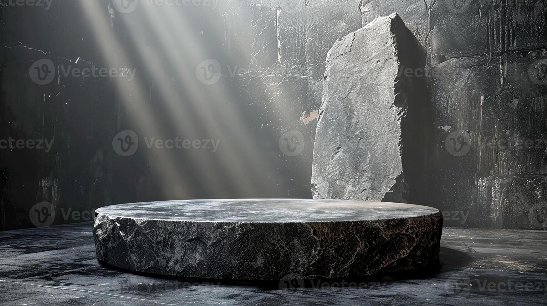 A stone table in a room with sunlight shining through the window photo
