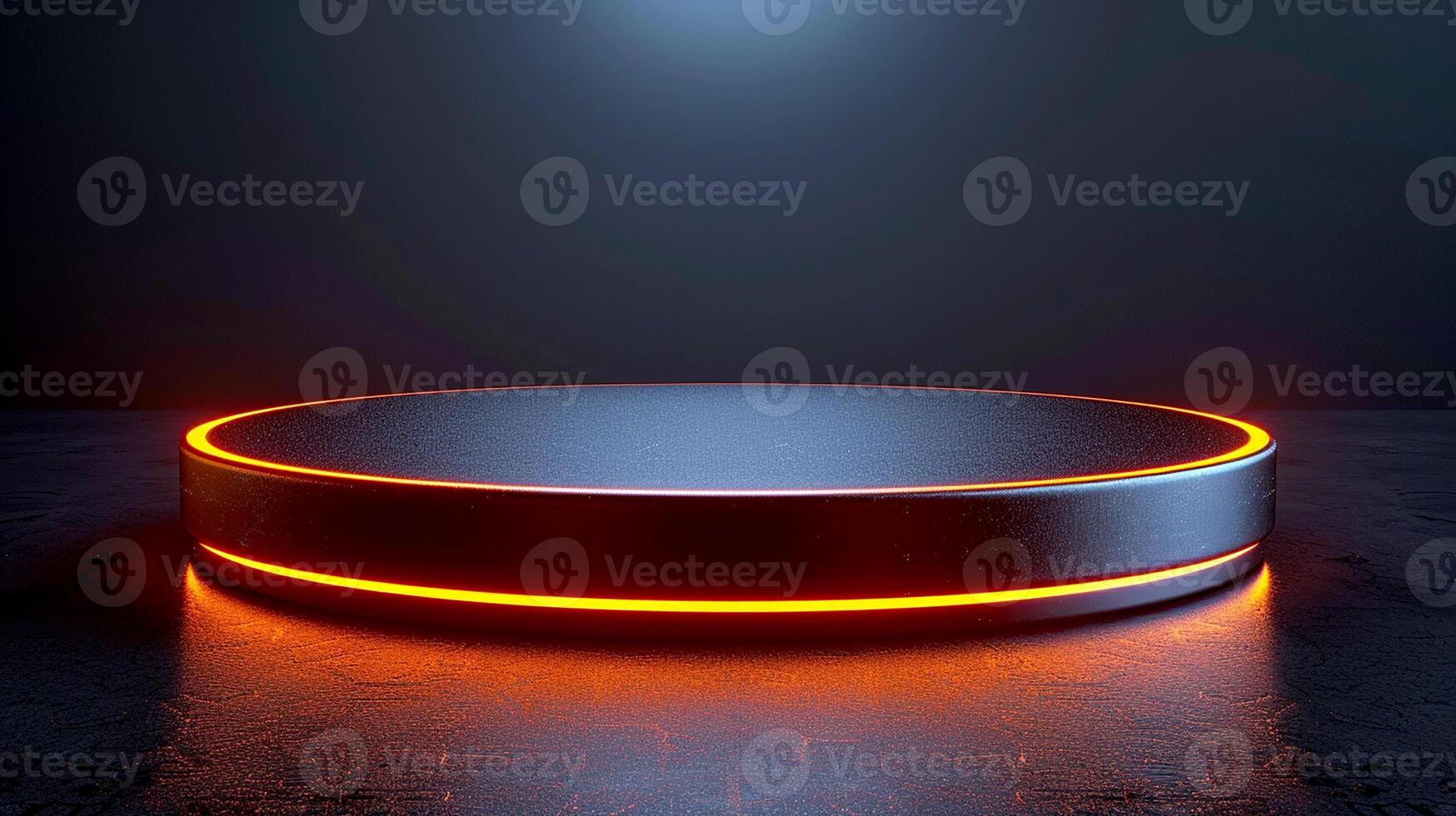 A black round table with glowing neon lights photo
