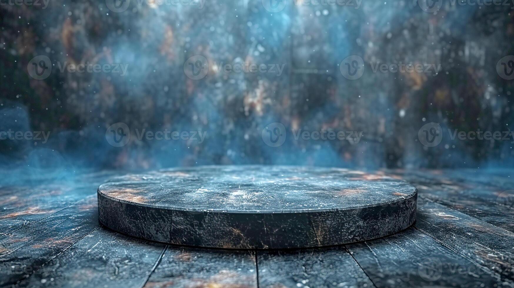 An empty stage with smoke and fire photo