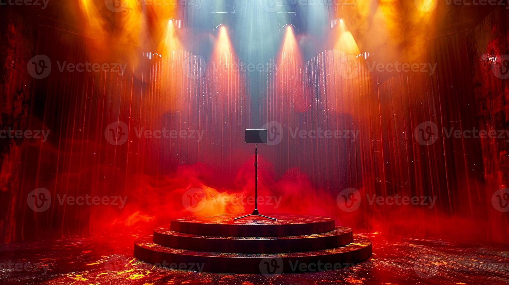 A stage with red and yellow lights photo
