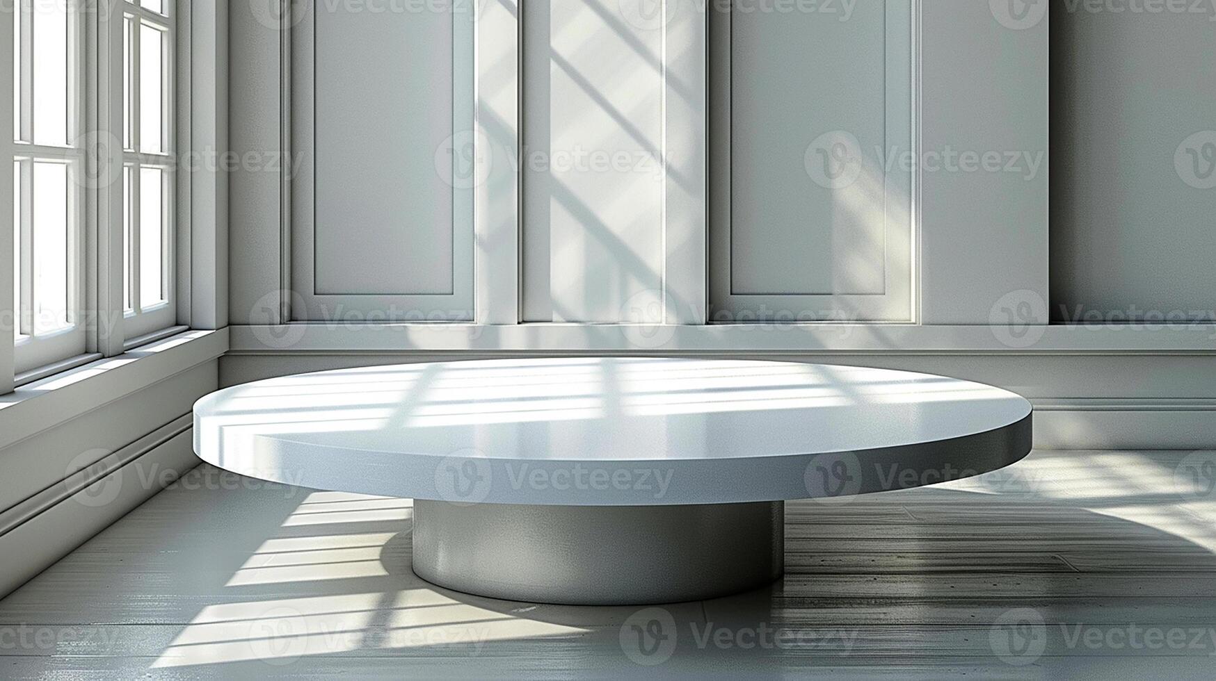 A white table in front of a window in a room photo
