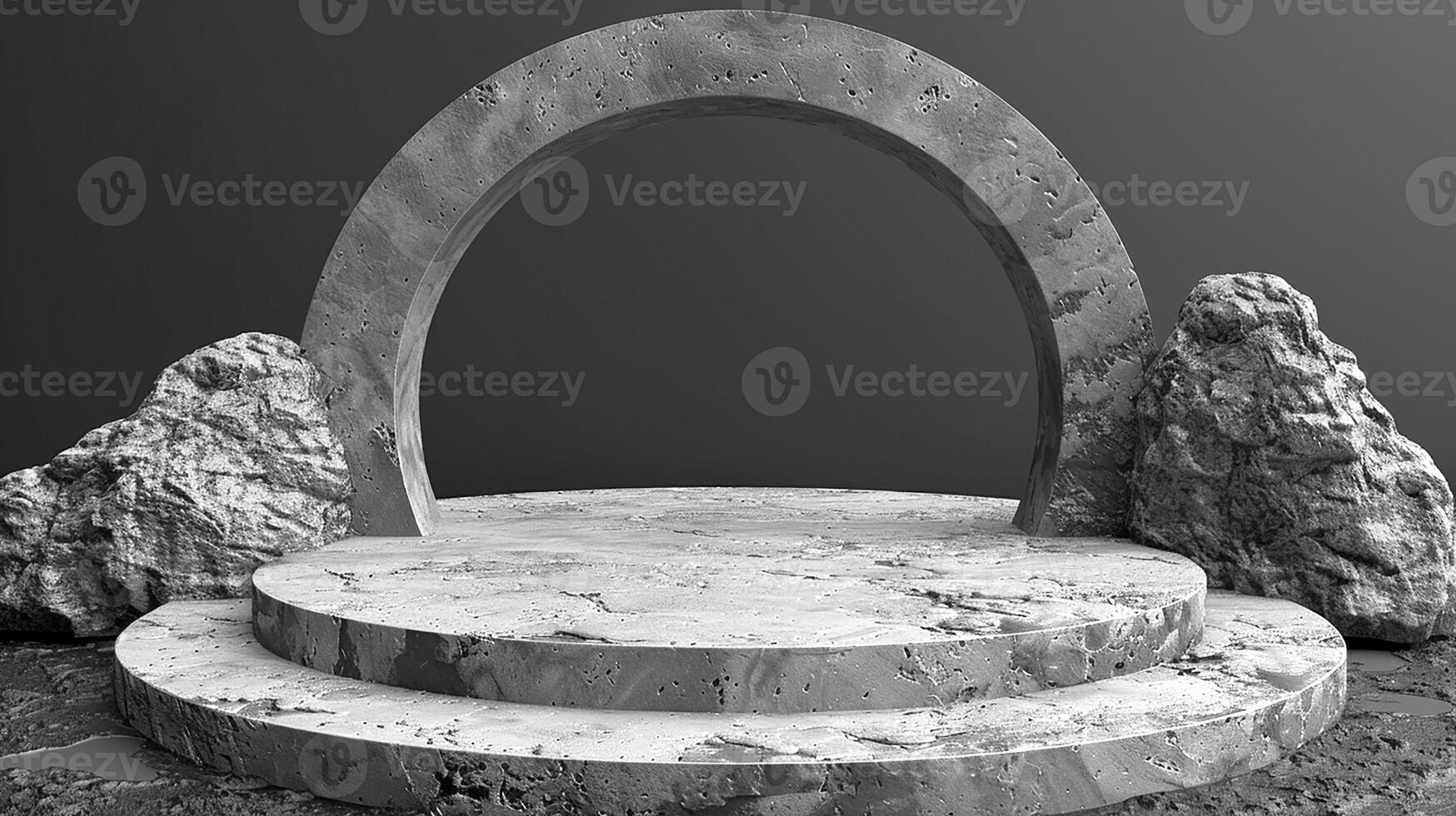 A stone arch with a rock in the middle photo