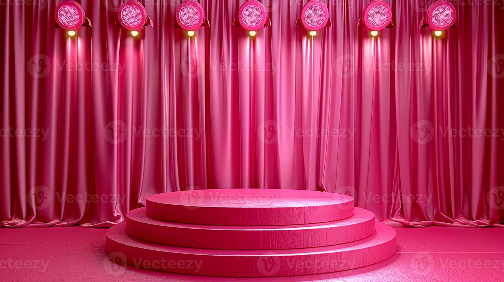 Stage with pink curtains and spotlight photo