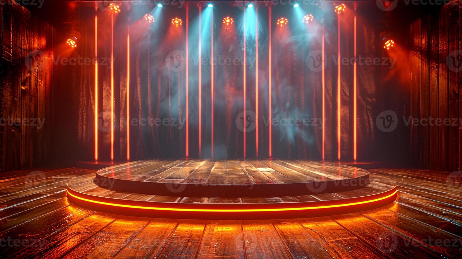 Stage with lights and wooden floor photo
