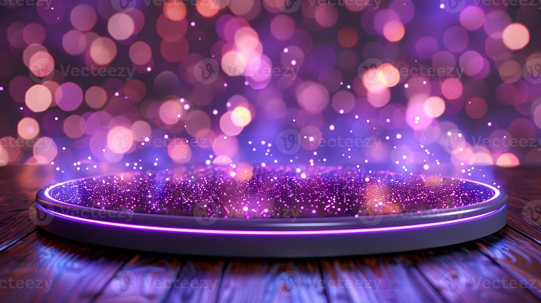 A purple light on a table with a sparkle effect photo