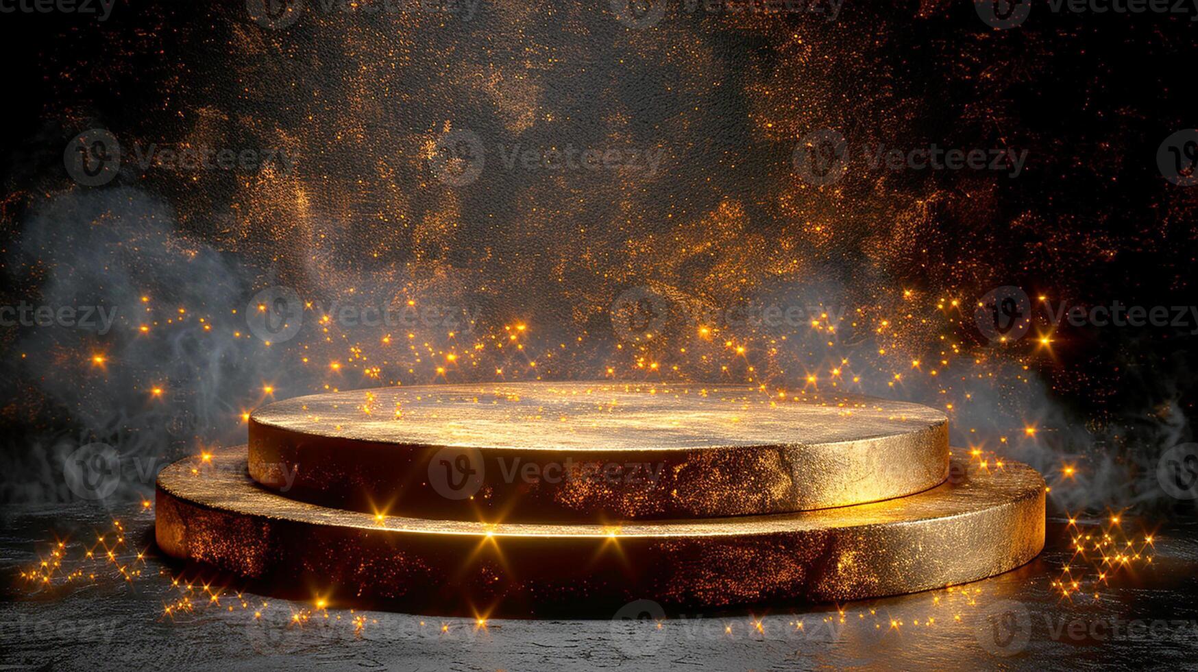 Golden podium with fire and smoke on it photo