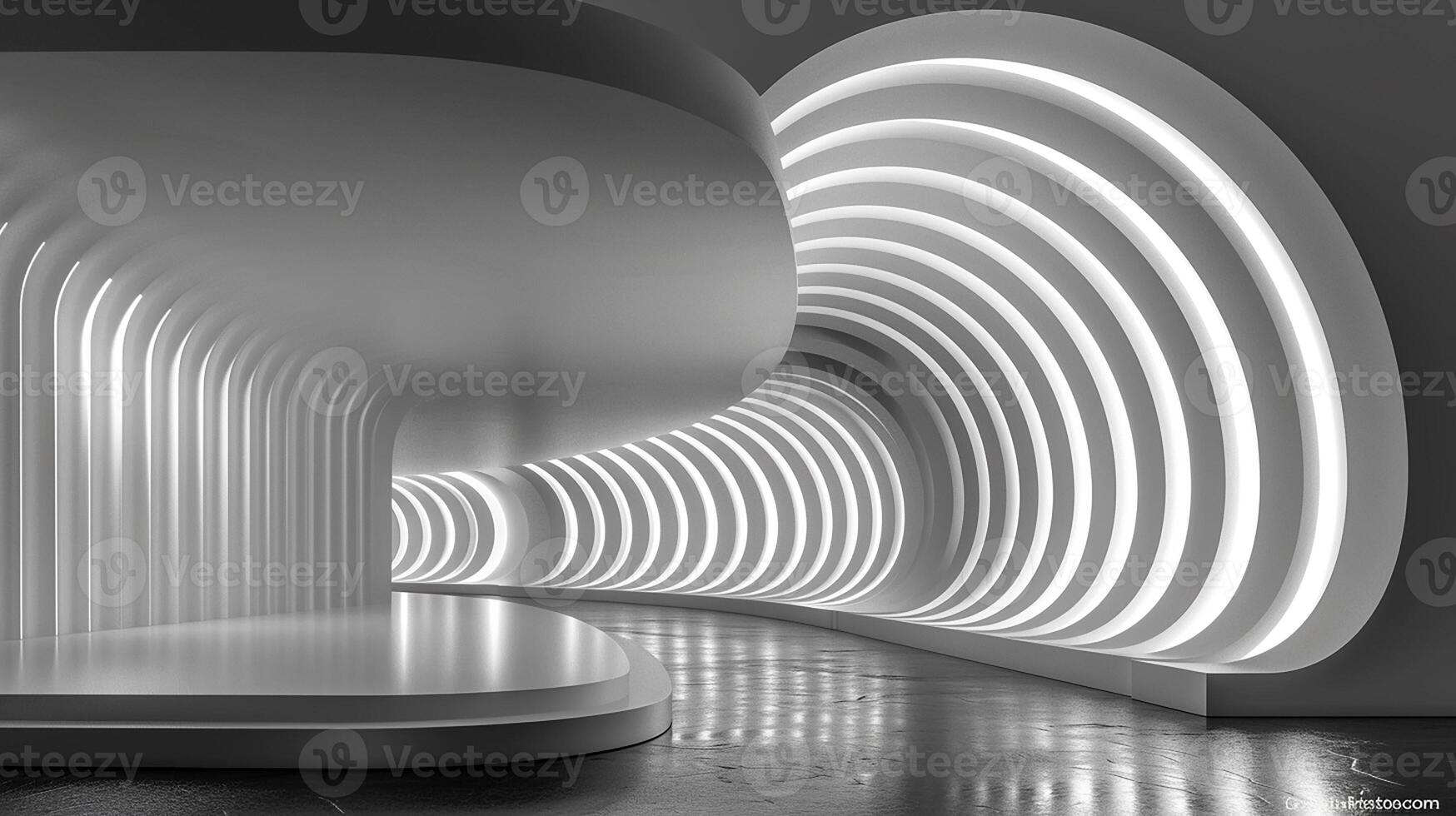 A black and white photo of a curved wall