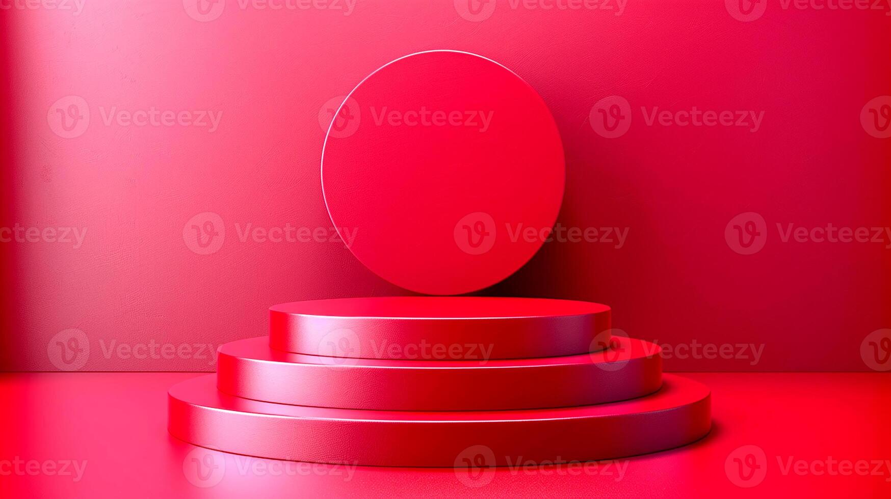 Red podium with a round object on top photo