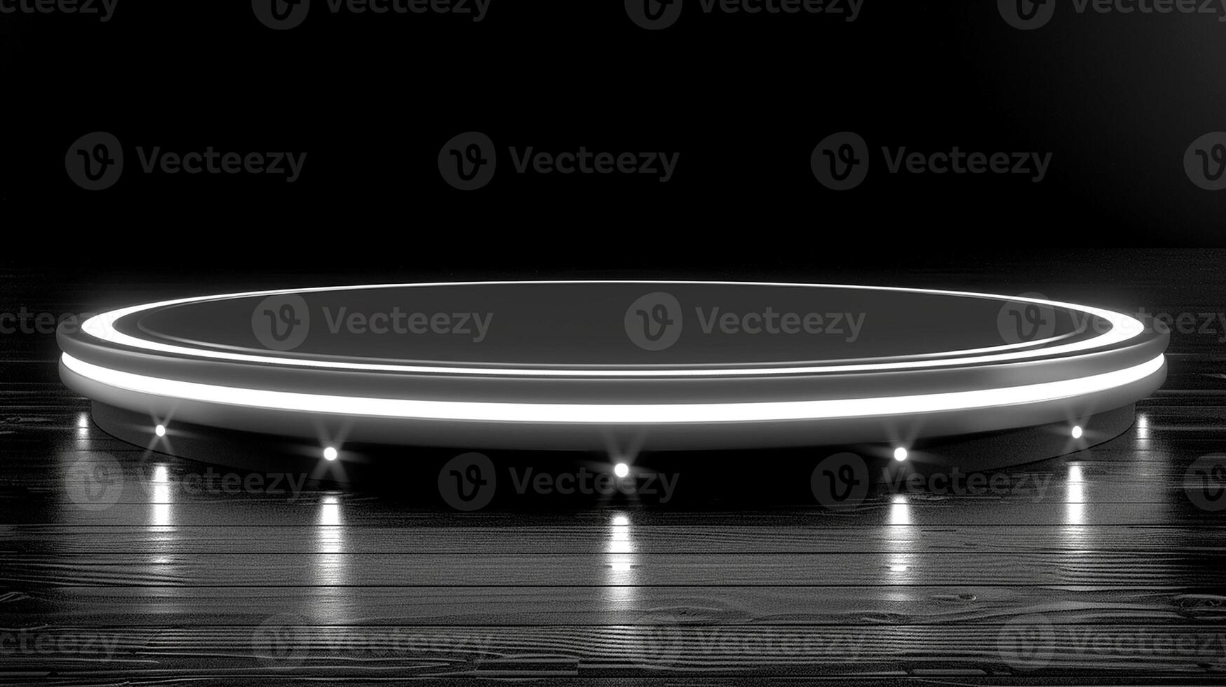 A black and white circular table with lights on it photo