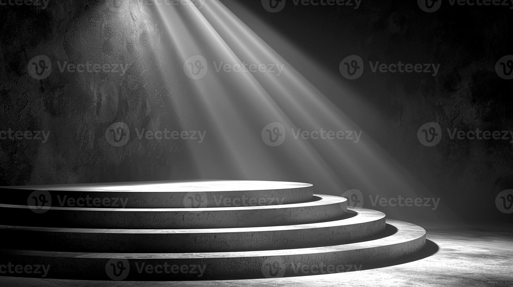 A stage with steps leading up to a light beam photo