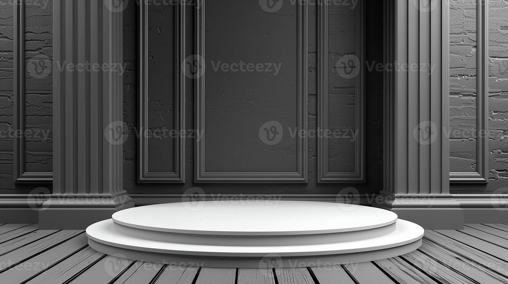 An empty room with a podium and columns photo
