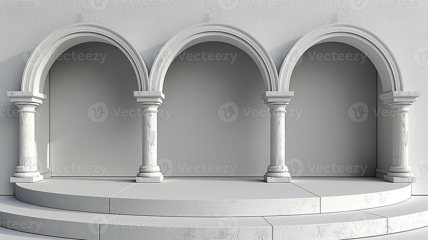 Three arches in front of a white wall photo