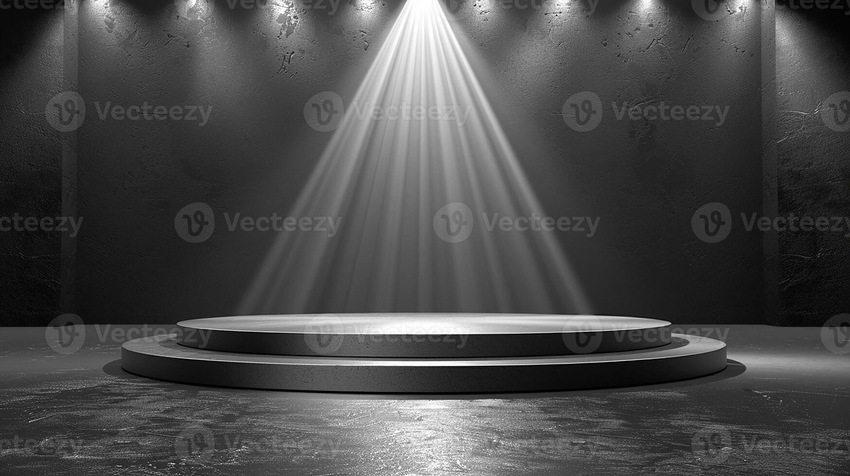 Stage with spotlight and podium in dark room photo