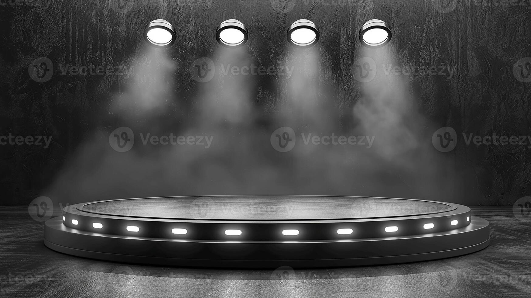 Stage with lights and smoke on a wooden floor photo