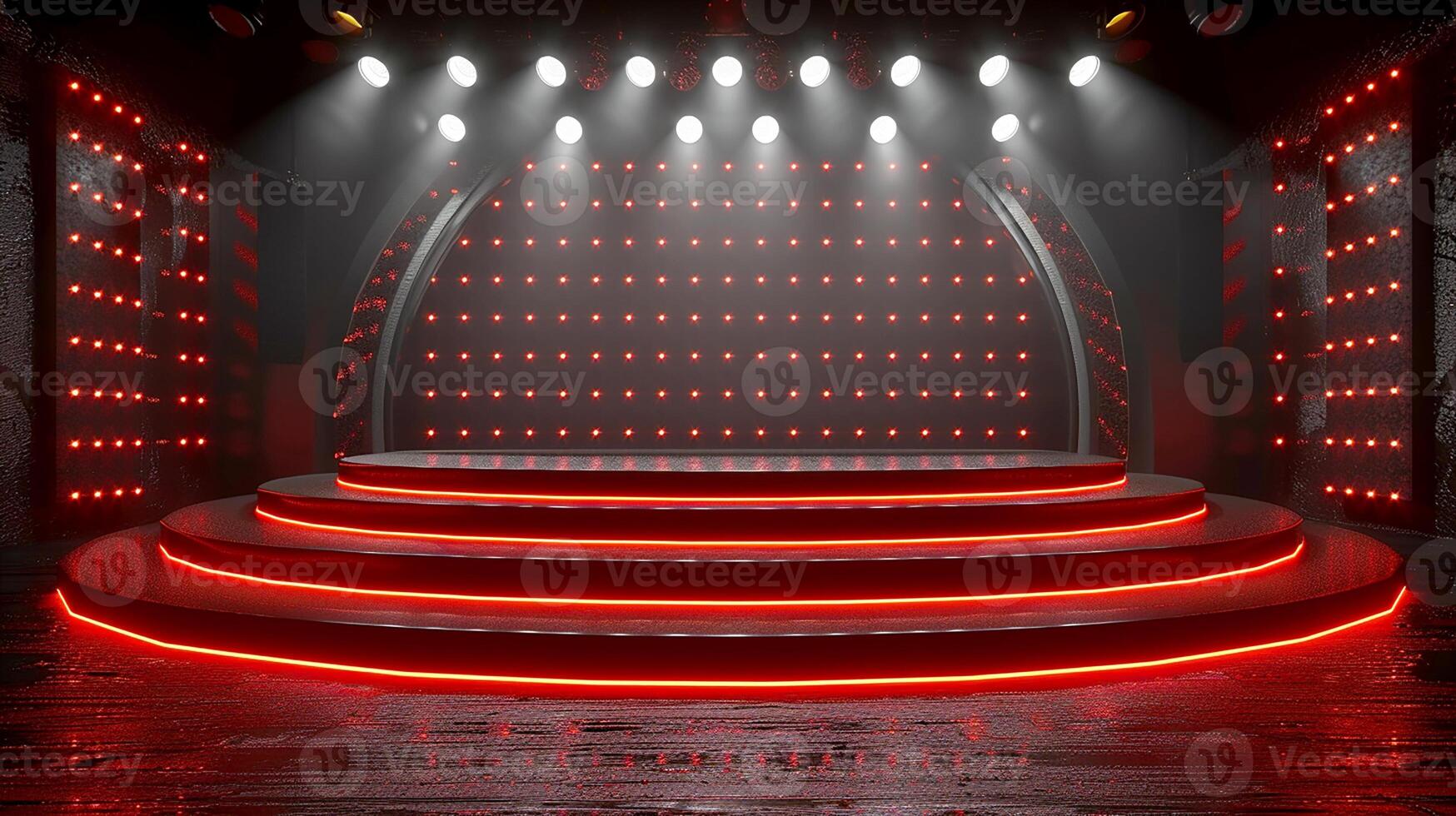 Stage with red lights and stage lights photo