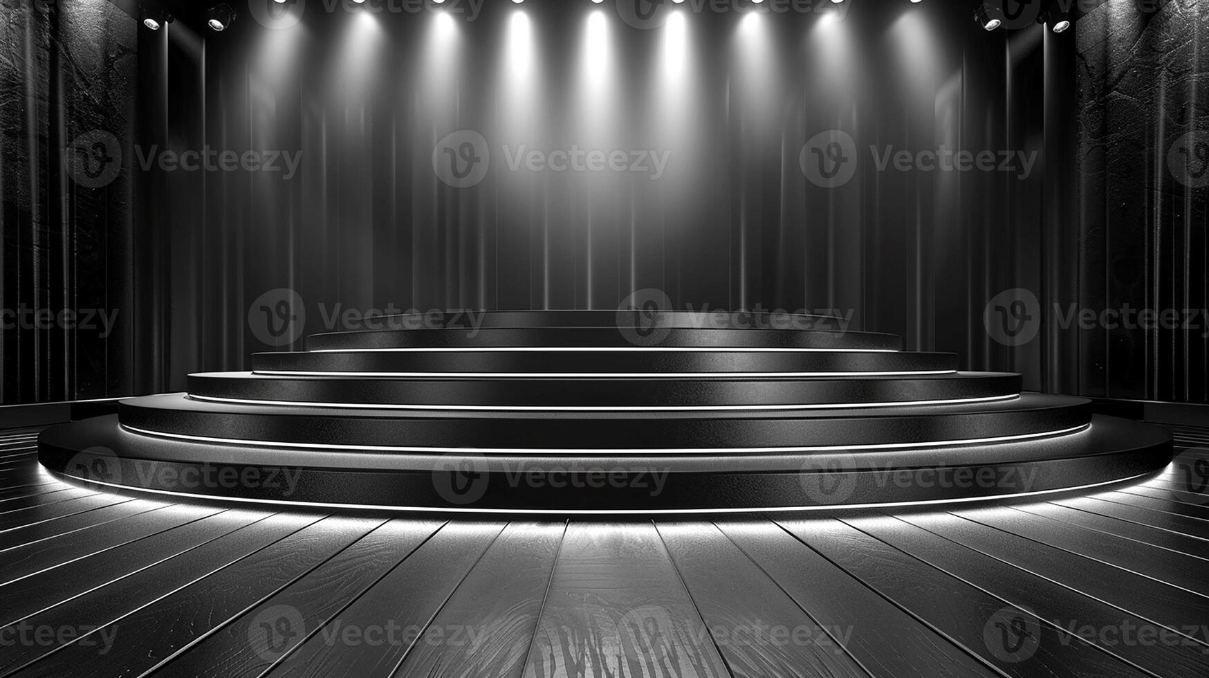 Stage with spotlight on black background photo