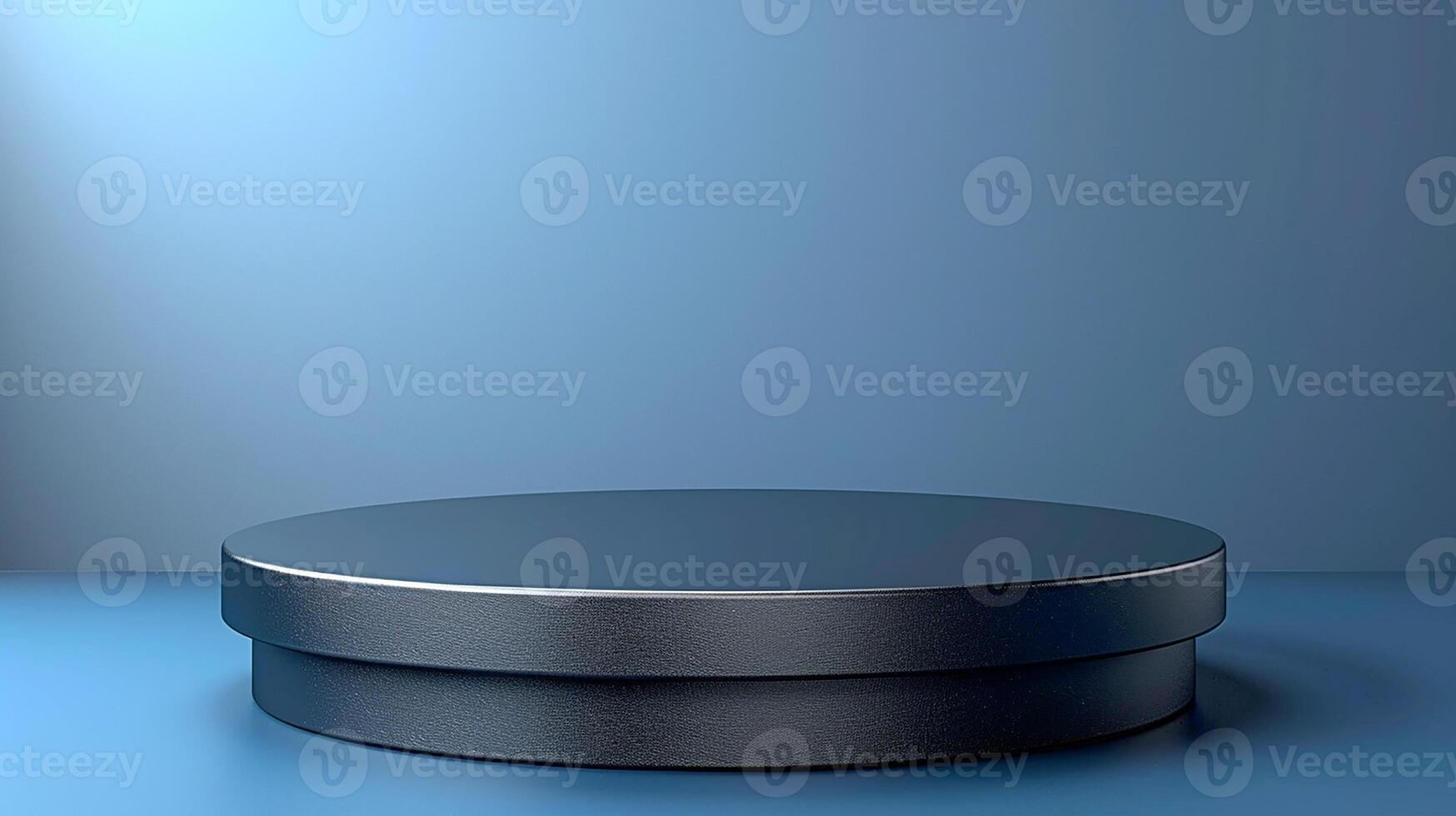 Round black metal stand on blue background 3d render photo