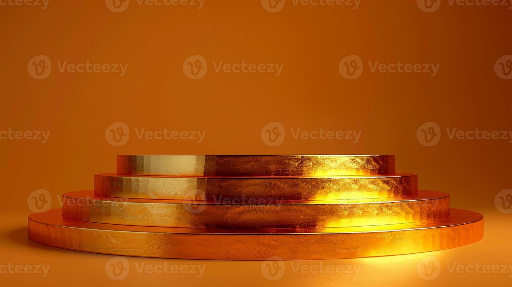 Golden pedestal with a golden top on a yellow background photo