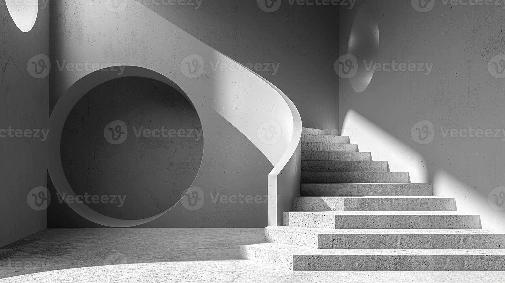 A black and white photo of a stairway