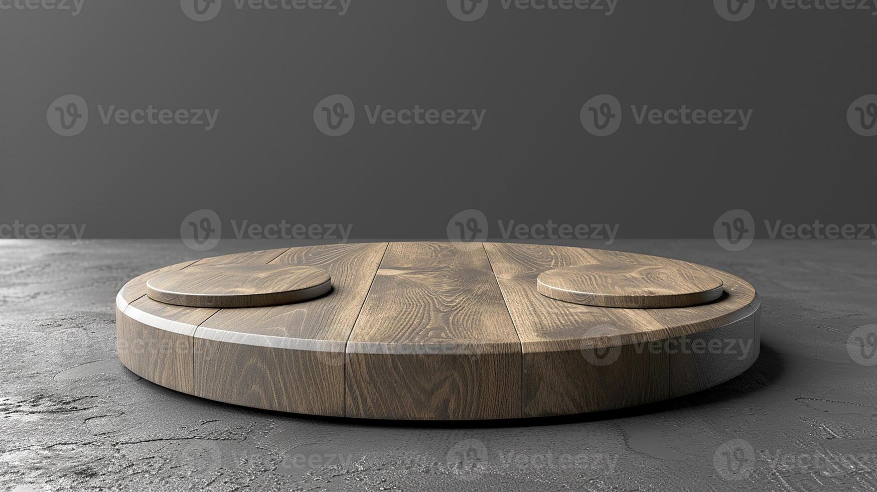 A wooden table with two round holes on top photo