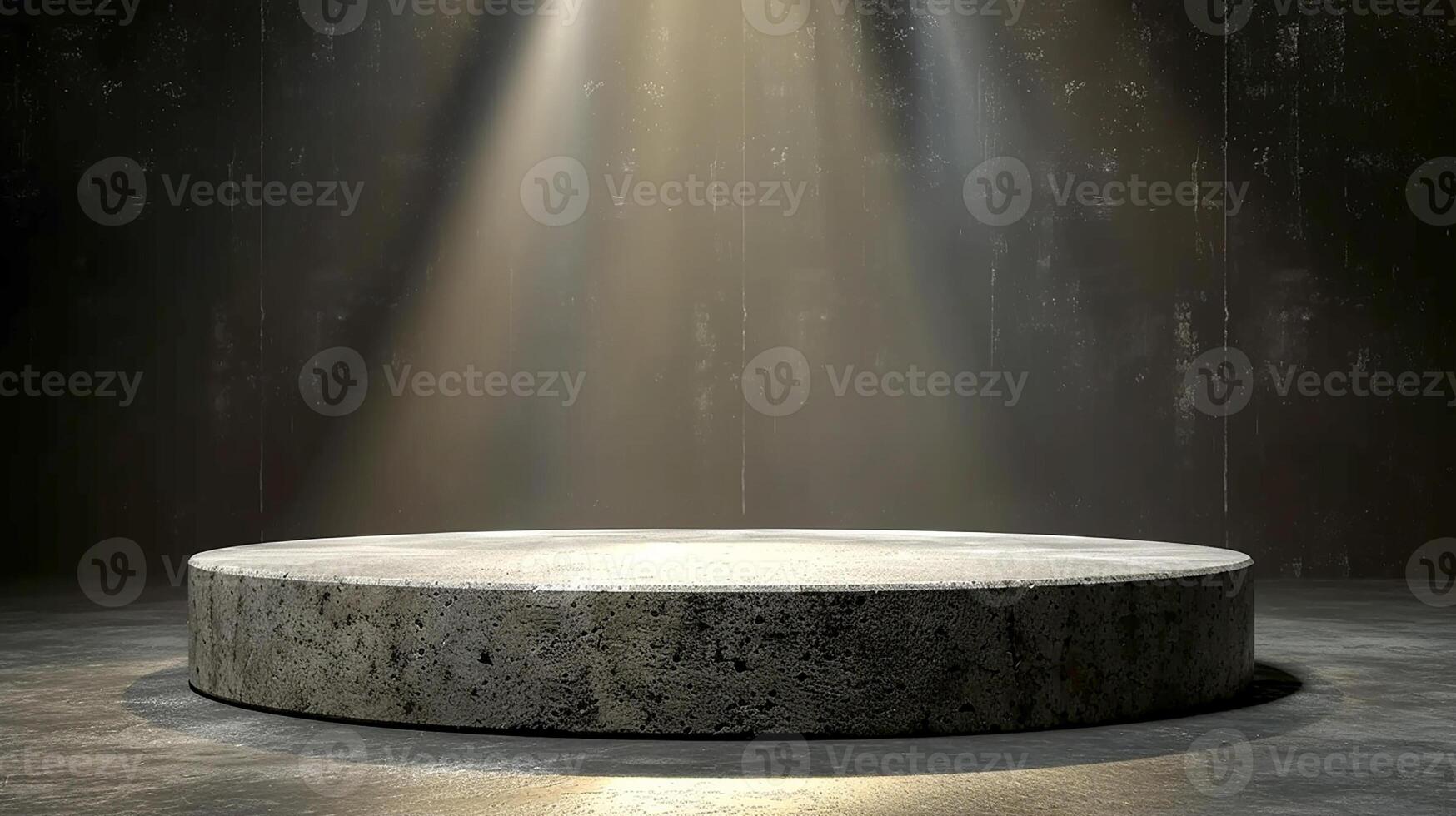 An empty concrete round table in a dark room photo