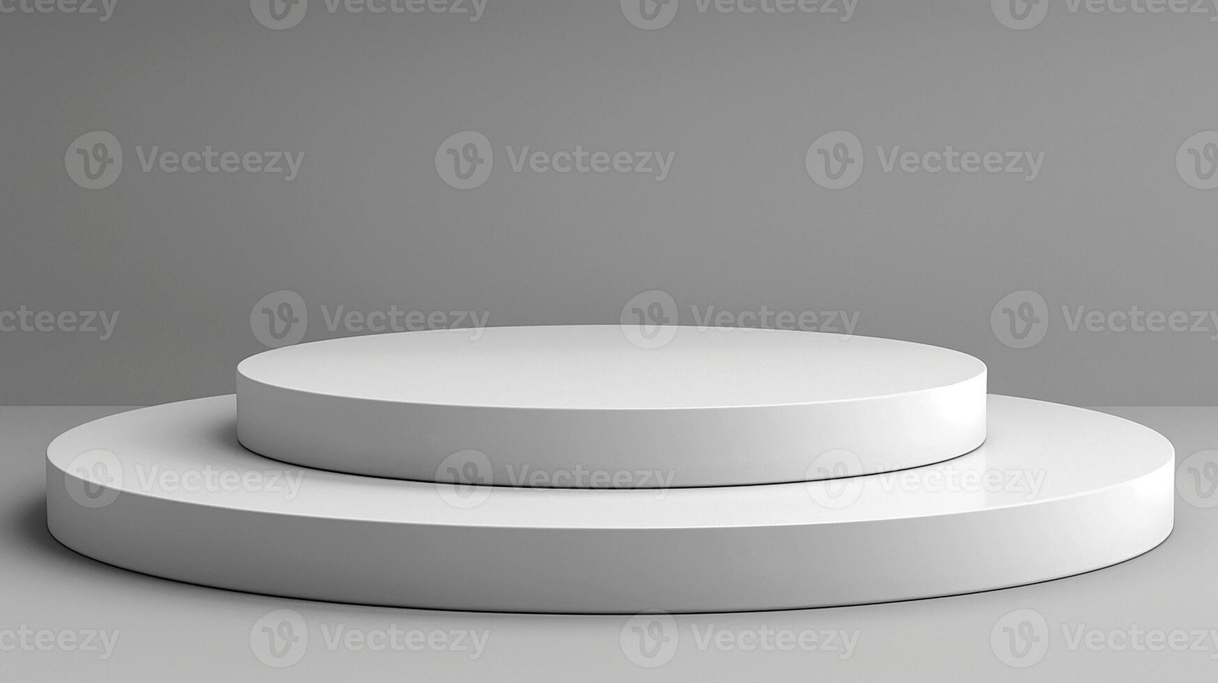 White podium with two round pedestals on a gray background photo