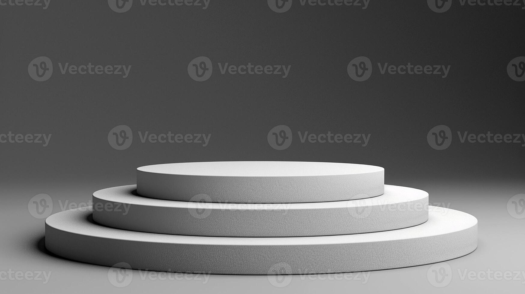 A white podium with three tiers on a gray background photo