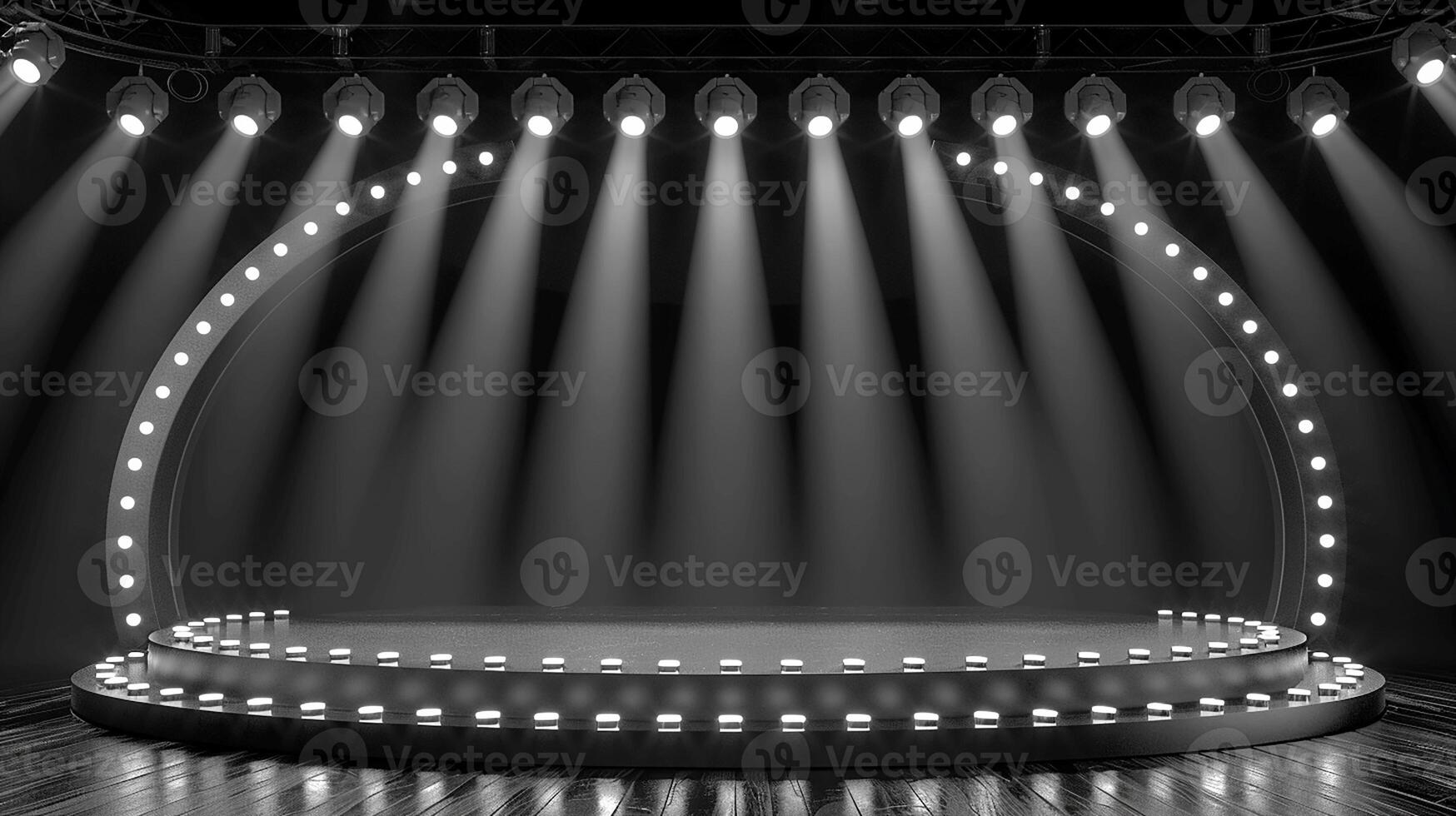 Stage with spotlight on stage with black background photo