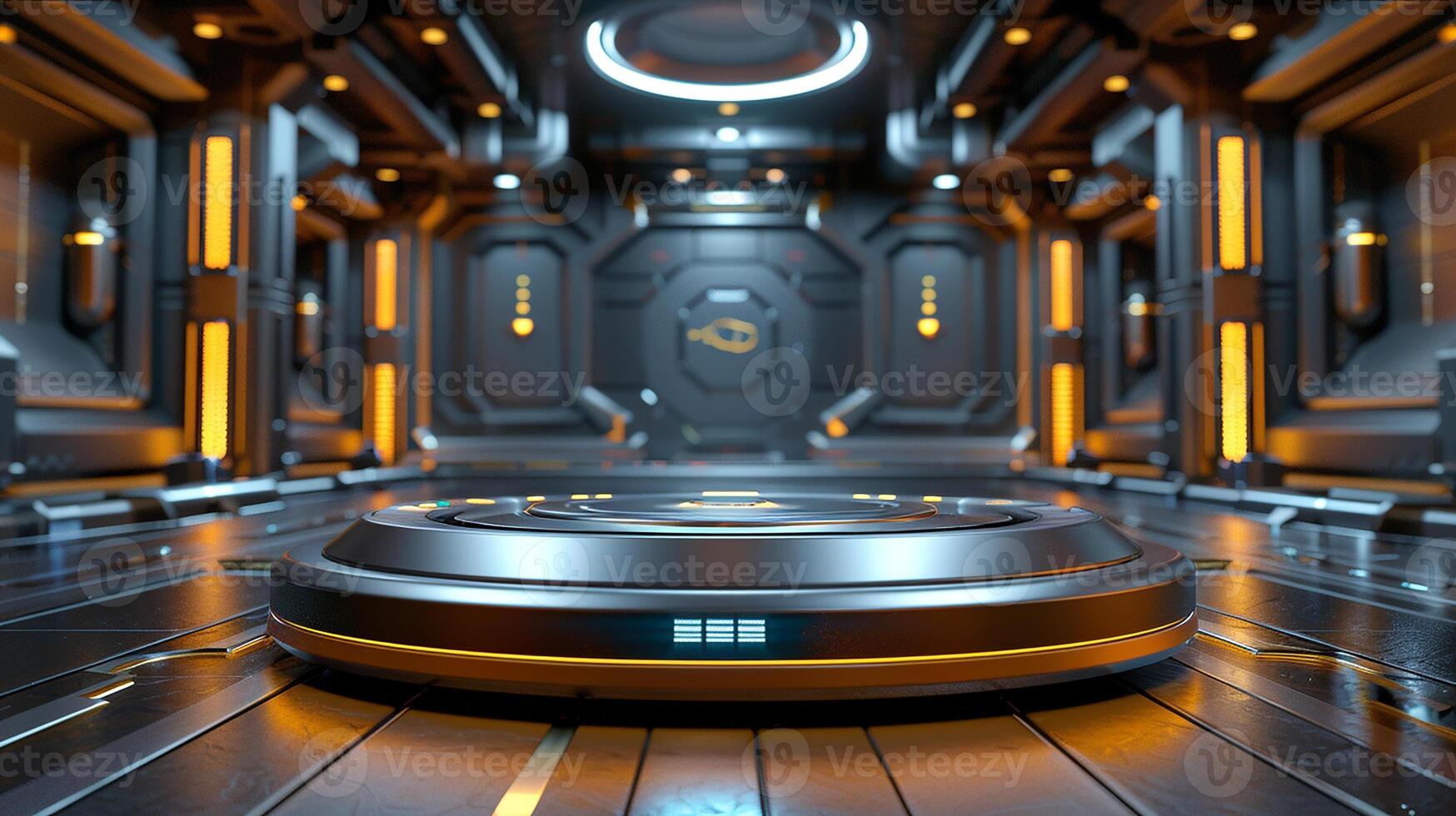 A futuristic robot is sitting in a room photo