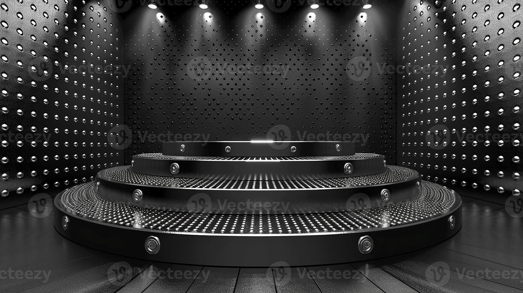 Black stage with spotlight and lights photo
