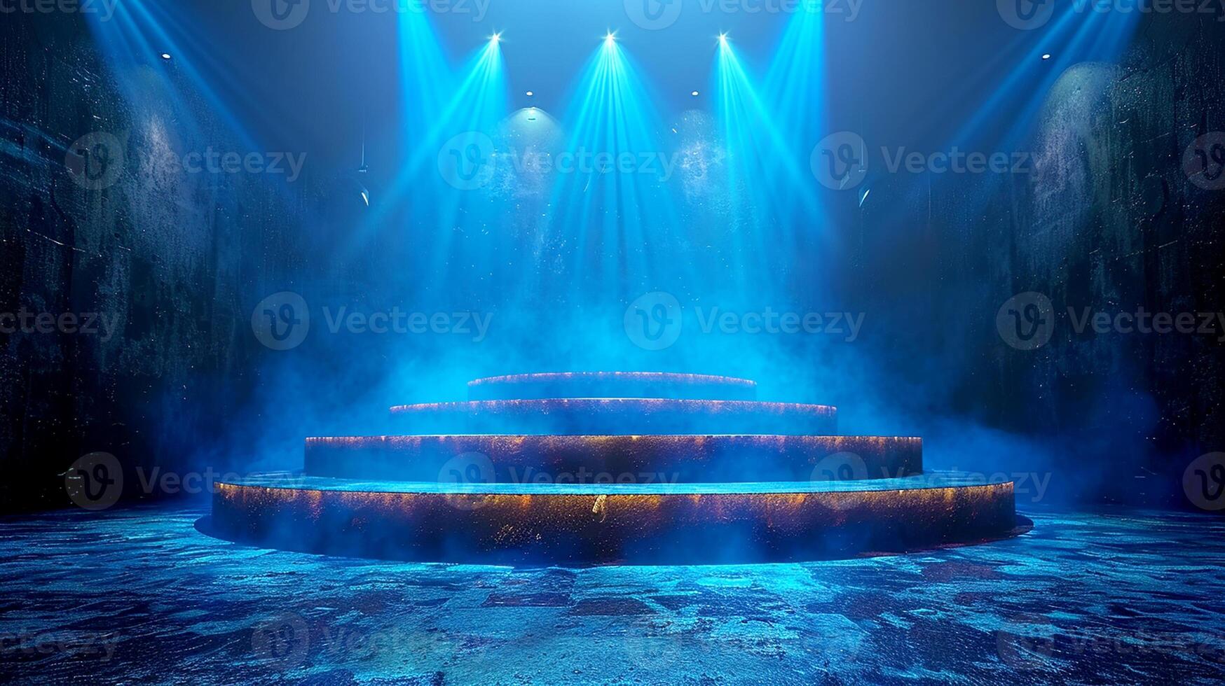 Stage with blue lights and fog photo