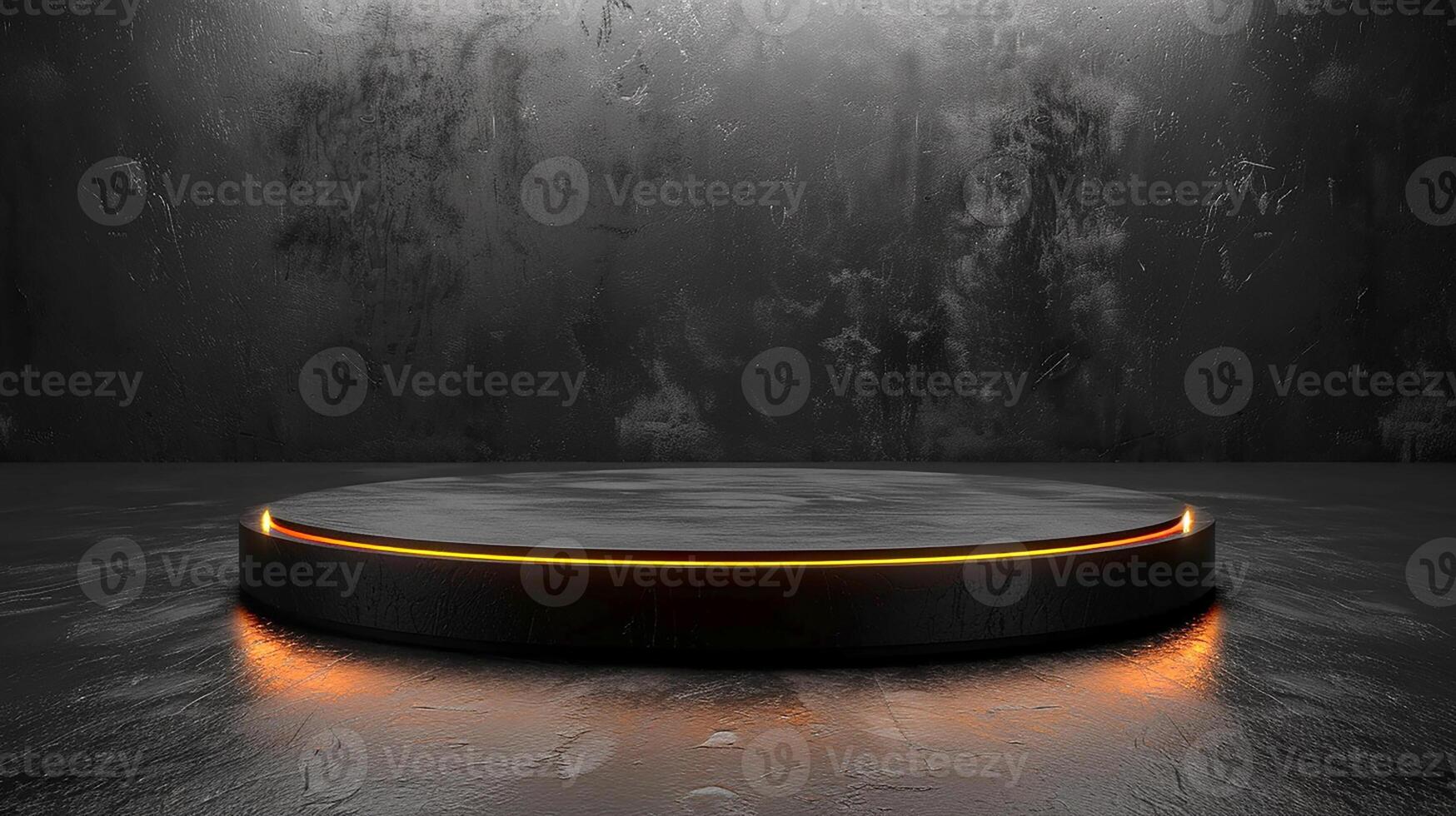 An empty round table with a glowing orange light photo