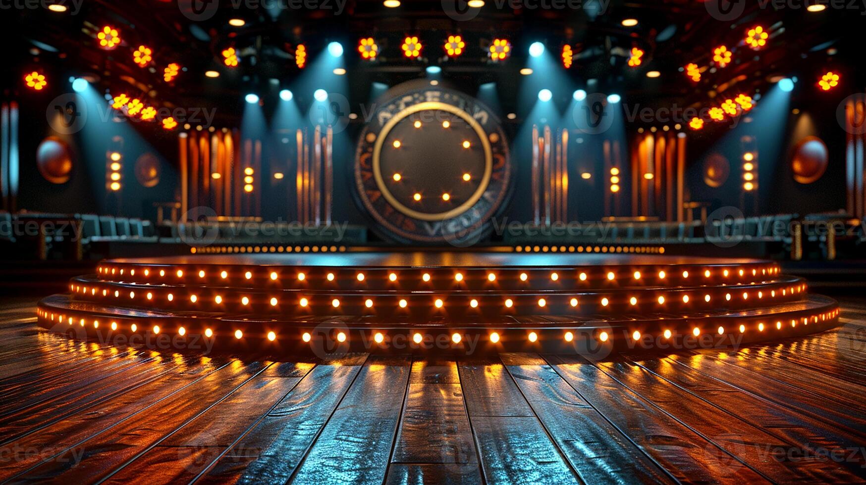 A stage with lights and a spotlight photo