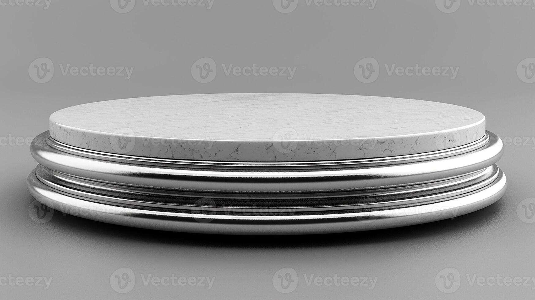 A round marble table with a silver base photo