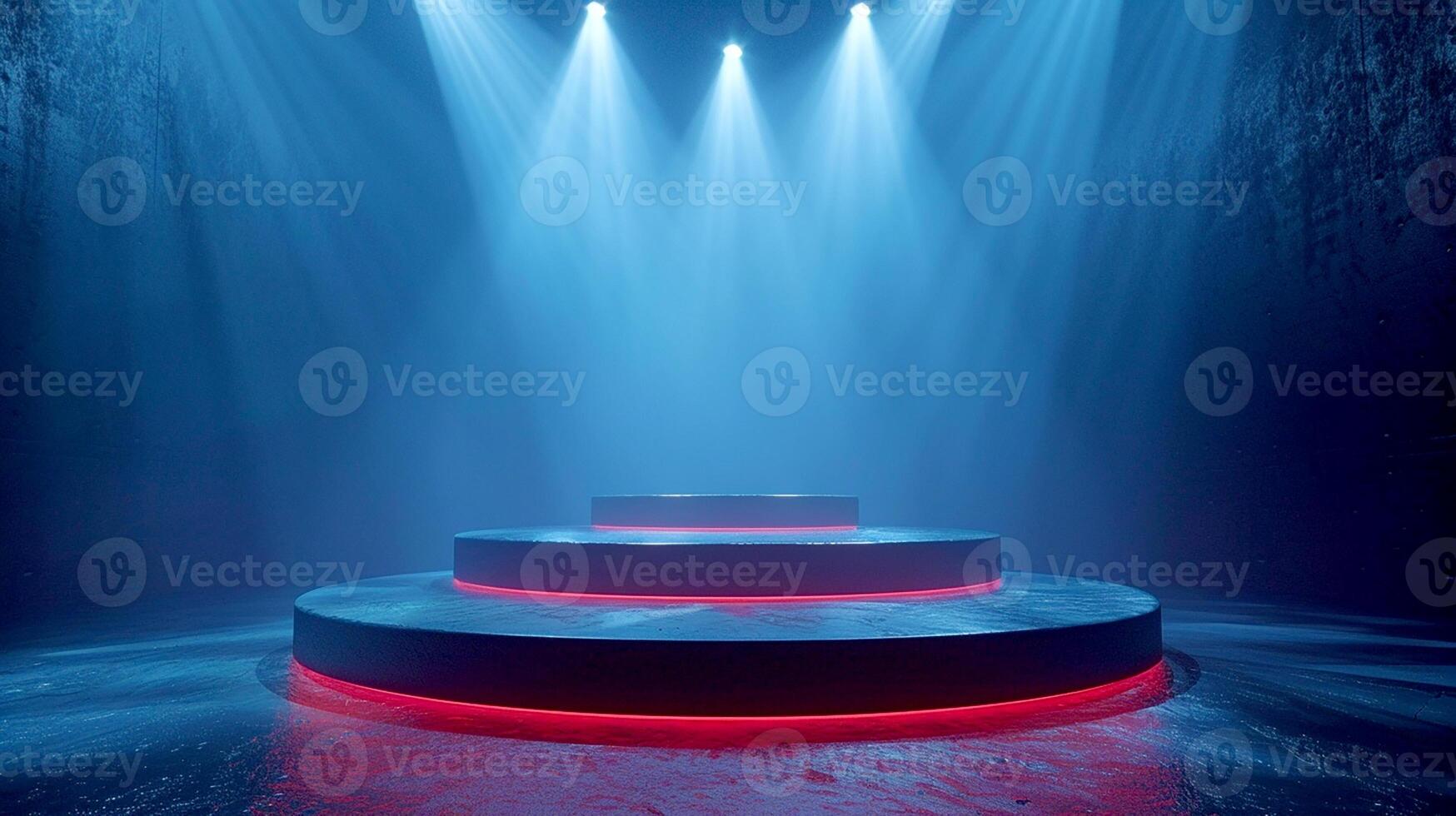 Stage with red lights and a podium photo
