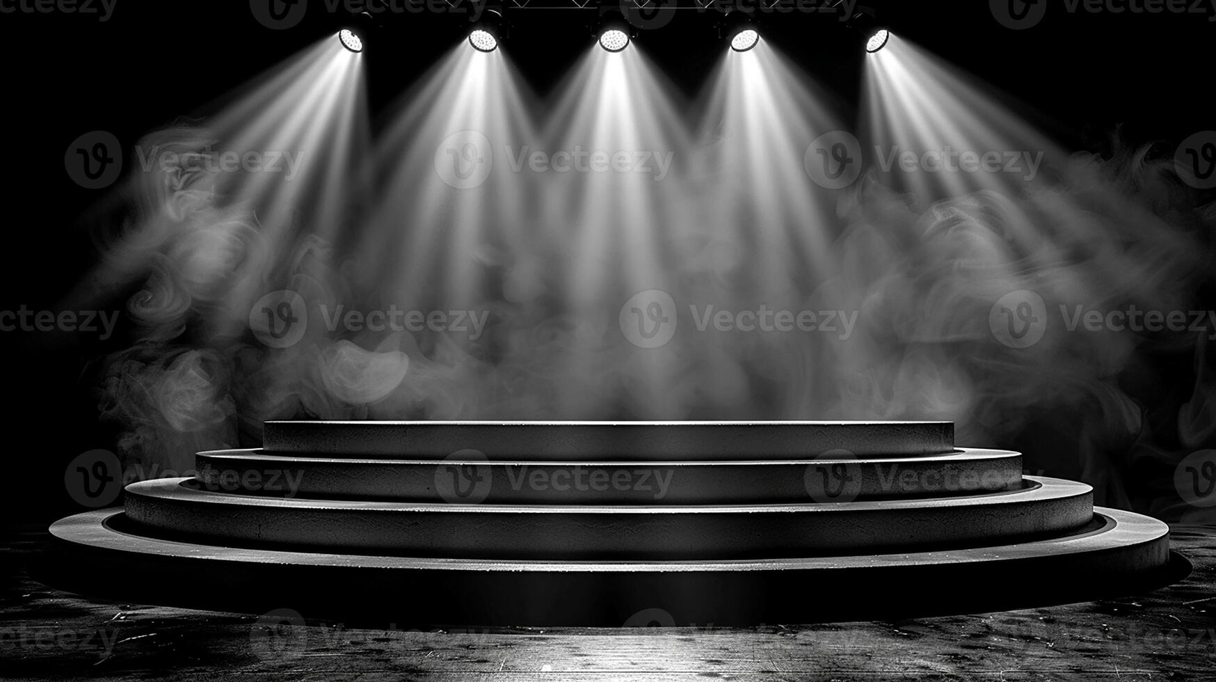 Stage with spotlight and smoke photo