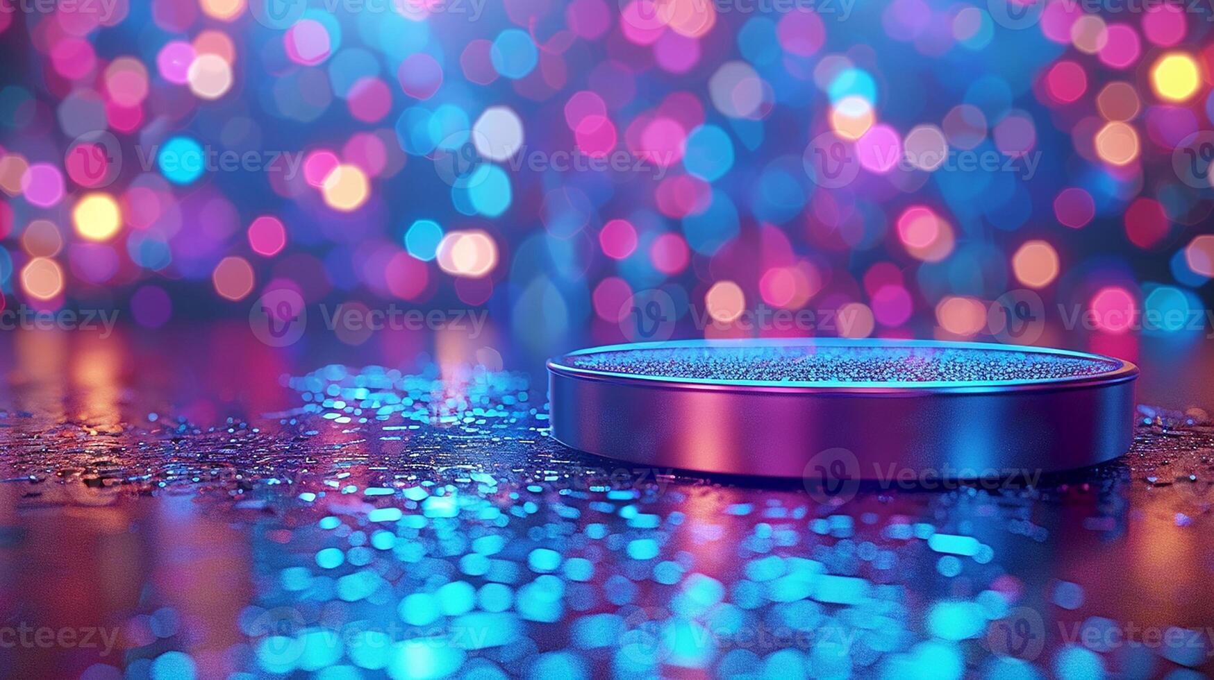 A bluetooth speaker on a table with colorful lights photo
