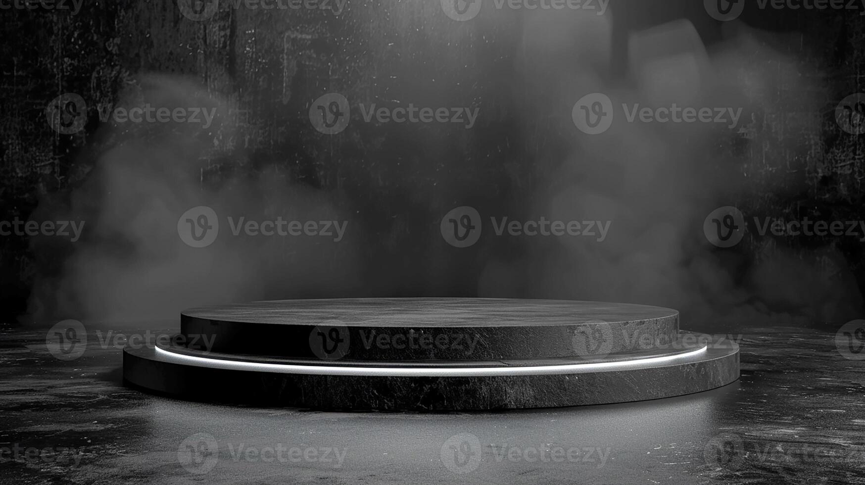 Black stage with smoke and light in the background photo