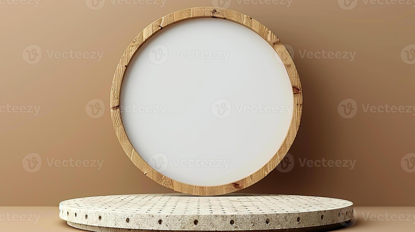 A wooden oval mirror on a wooden stand photo
