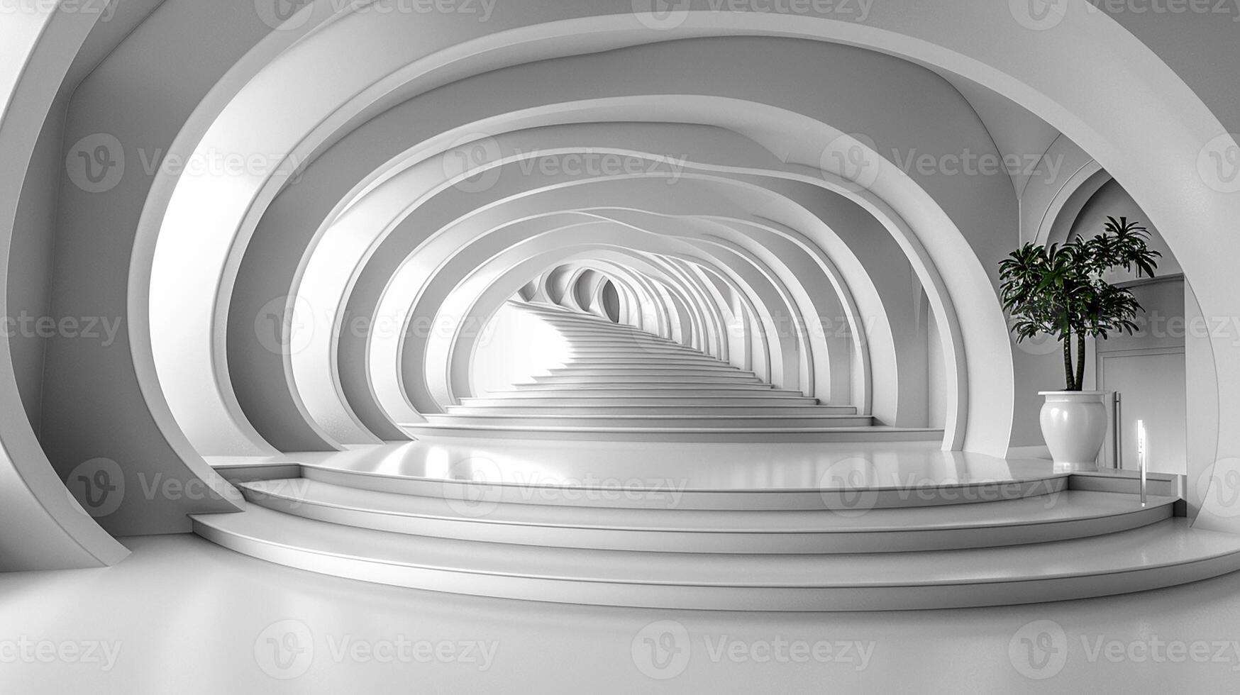 3d rendering of a white room with stairs photo
