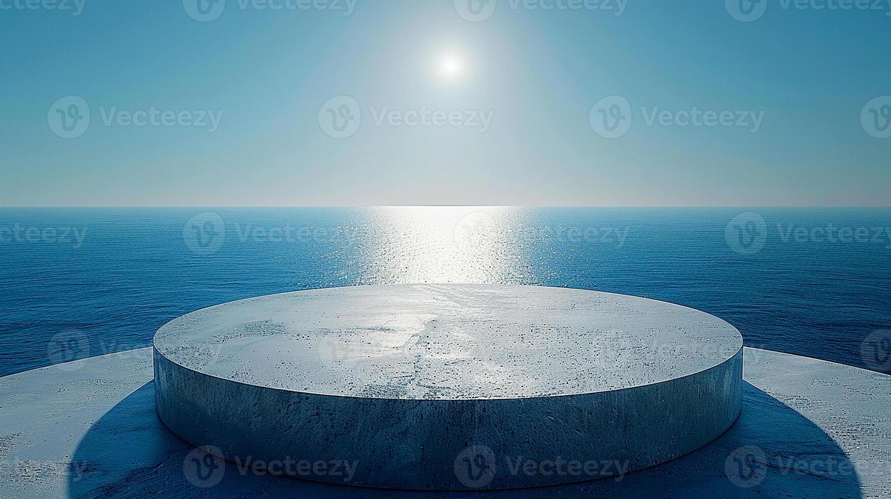 A circular platform with a sun shining over it photo