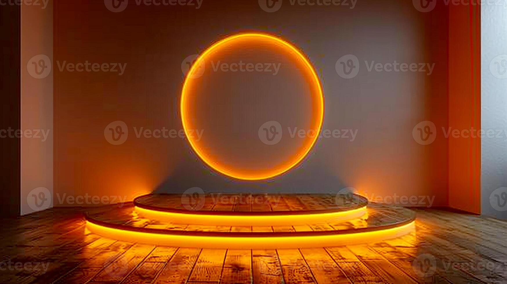 An empty room with a glowing circle on the floor photo