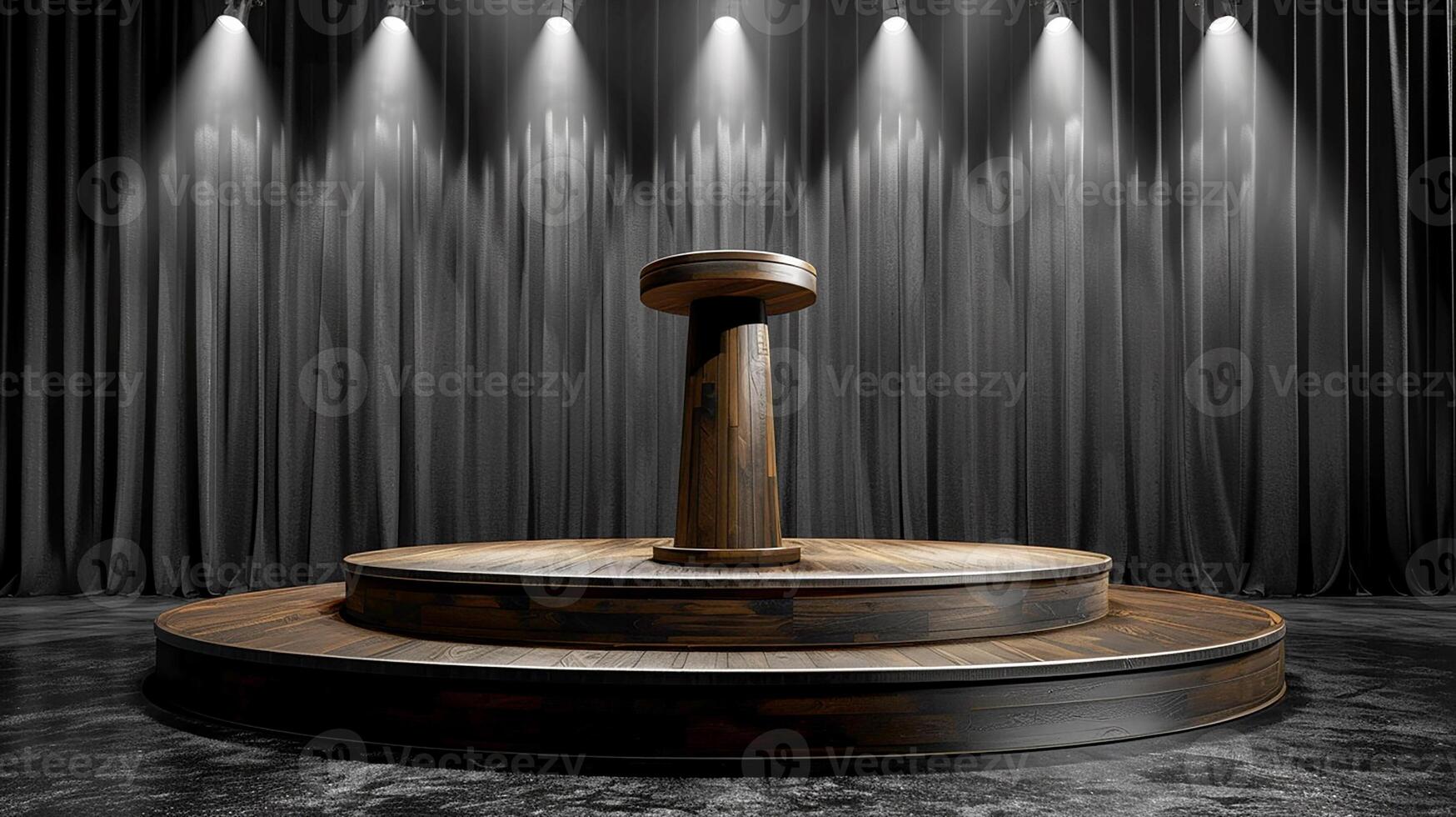 A podium in front of a stage with lights photo