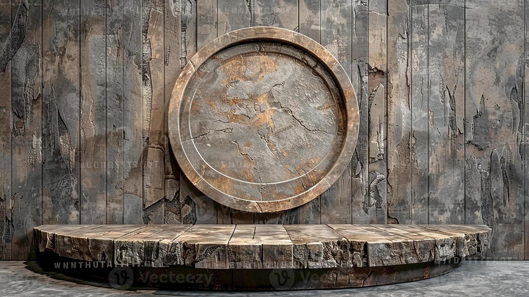 A wooden bench with a round mirror on top photo