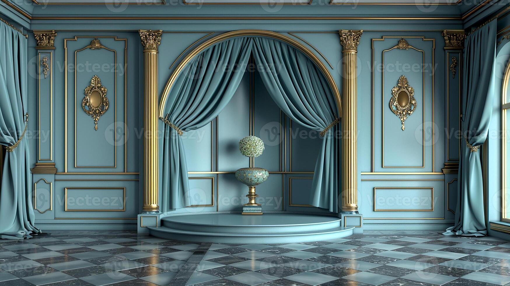 A room with blue walls and gold trim photo