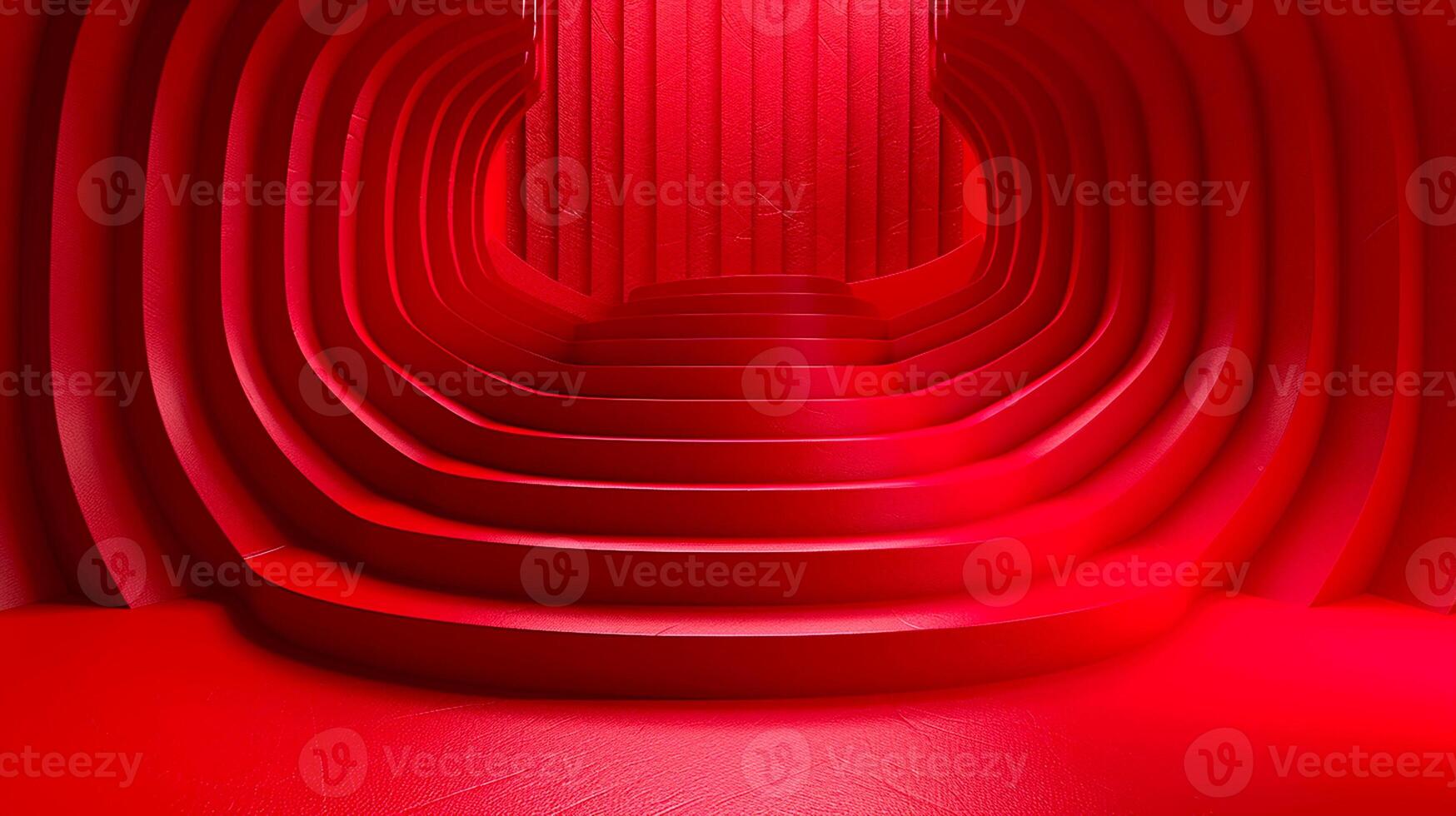 A red room with a curved staircase photo
