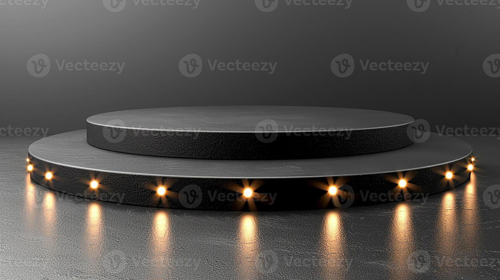A black round podium with lights on it photo