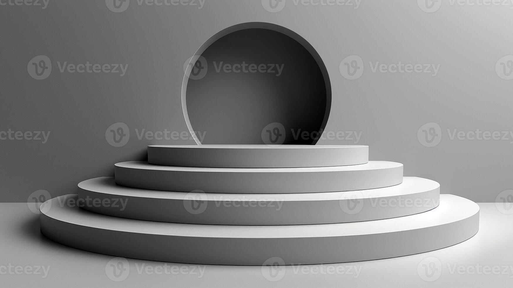 3d render of a white stage with an open door photo