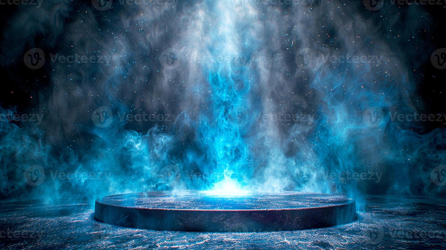 A blue fountain with water coming out of it photo