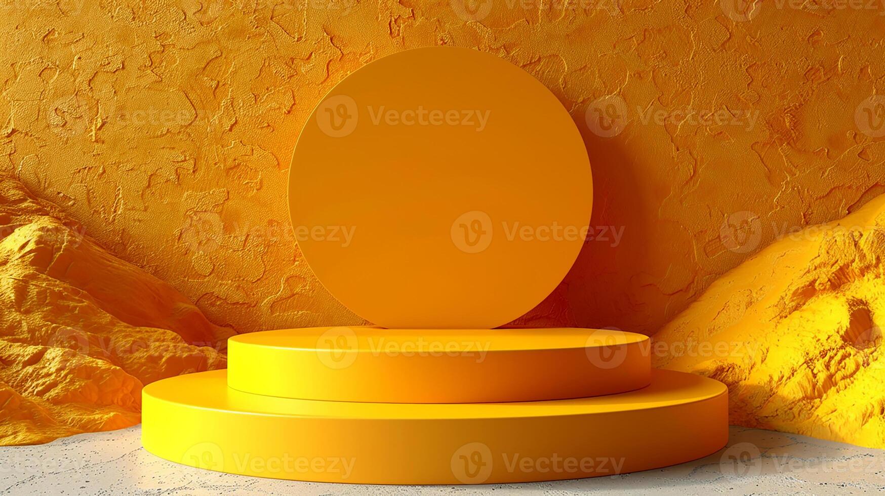 Yellow podium with a round object in front of it photo